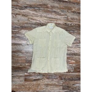 Mens Givenchy Short Sleeve Button Up 4 Pocket Shirt Size XL Vintage Yellow Linen